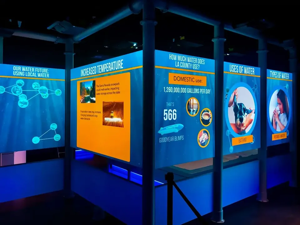 Digital water education exhibits at the Albert Robles Center in Pico Rivera, California
