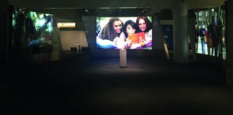 Three video walls in the HP Inc. demonstration area