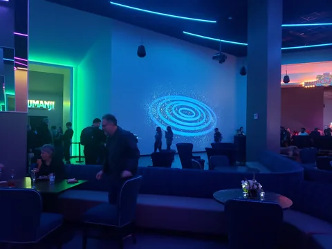 Projection and suspended loudspeakers in the Sony Wonderverse lounge